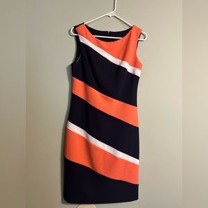 Connected Apparel, white, peach & Navy Dress